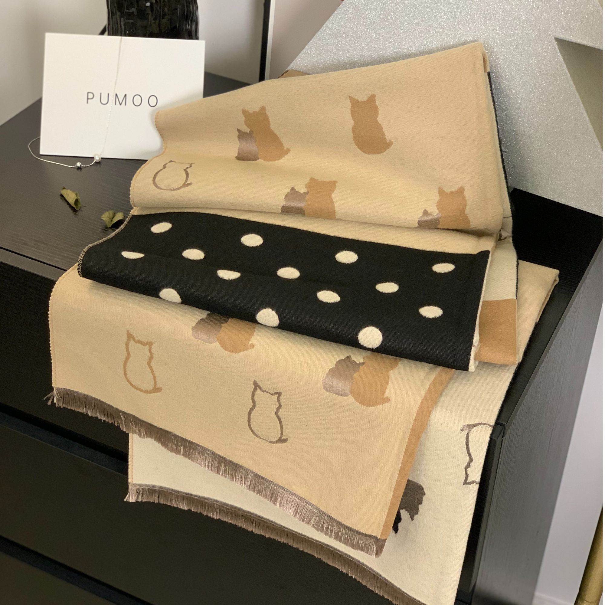 冬季双面双色真丝羊毛围巾披肩两用女