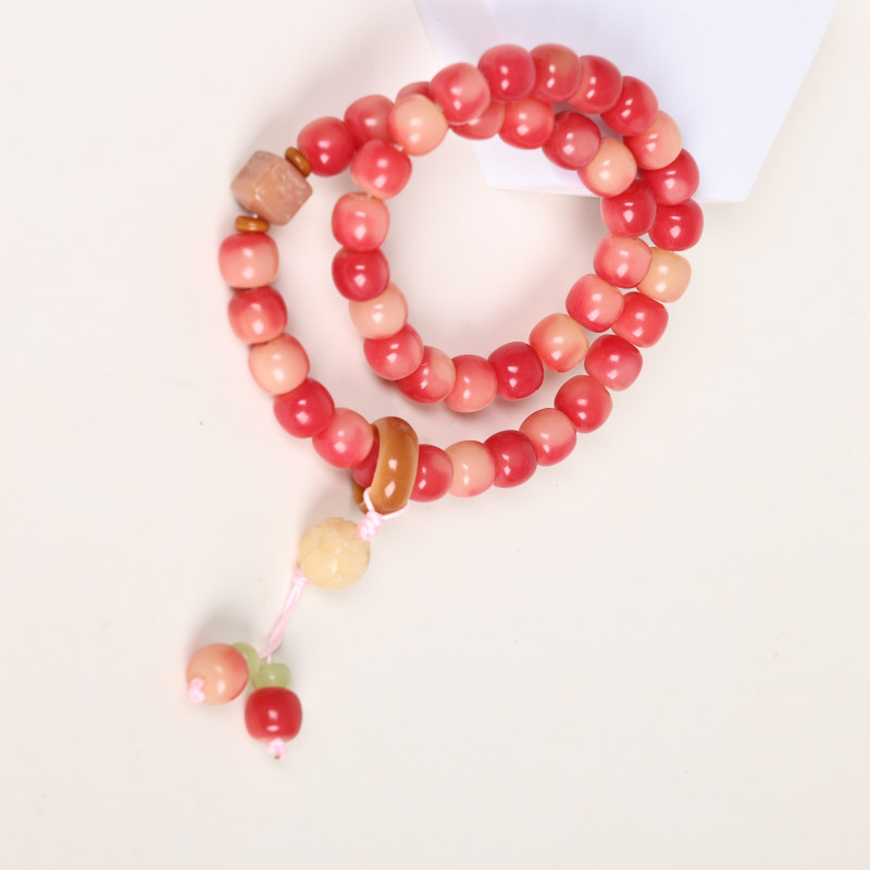 MK005樱桃玫瑰粉色菩提根双圈手串（无礼盒）