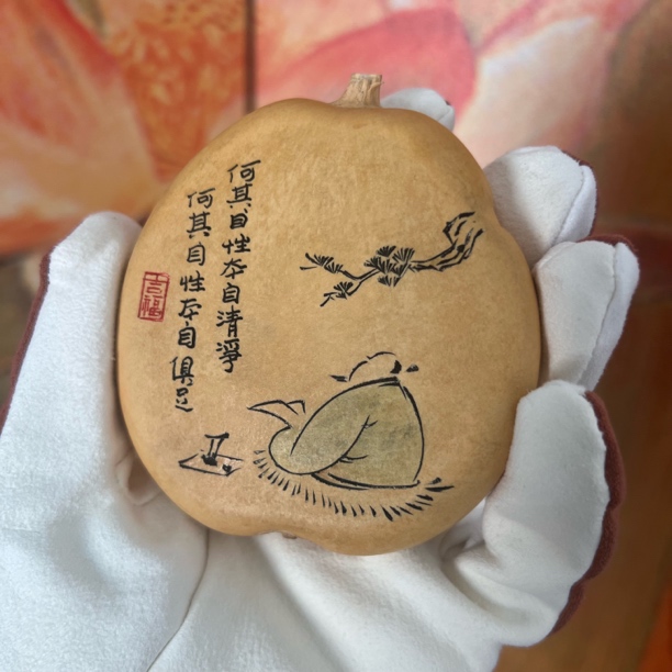 文玩葫芦 夹扁 手把件 手工刻绘