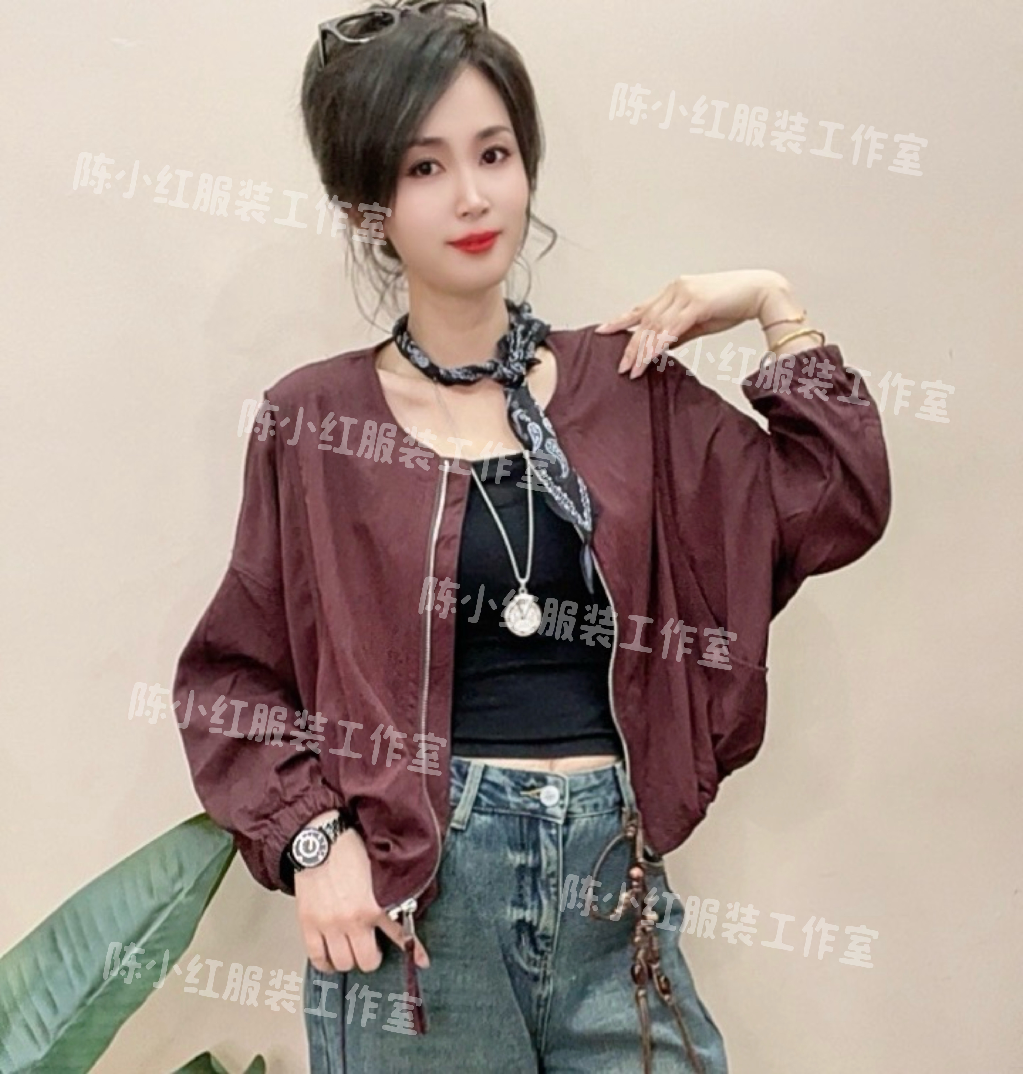 （陈小红服装）短款秋季慵懒风轻奢风女短外套送丝巾