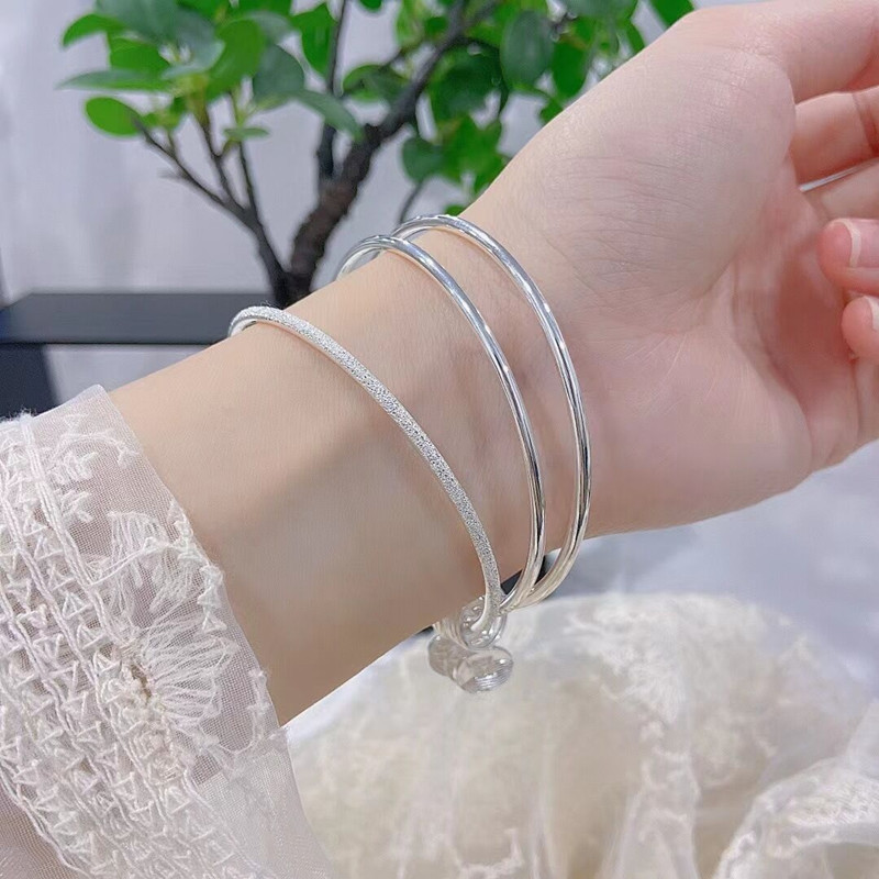 足银手镯 三生三世两世欢手镯百搭实心闭口手环送女友情人节礼物