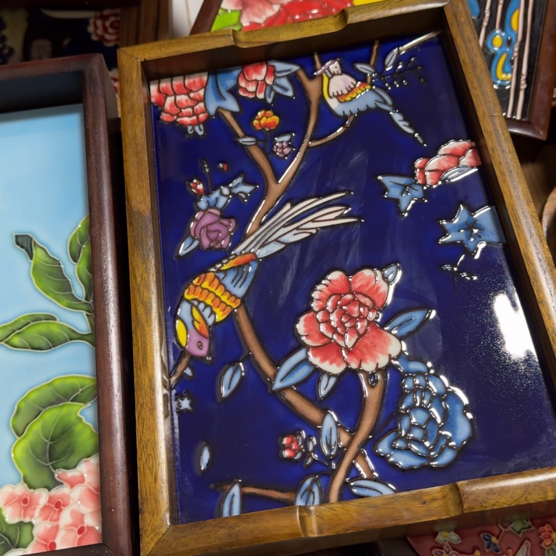 毛****瓷版画托盘挂画手工手绘