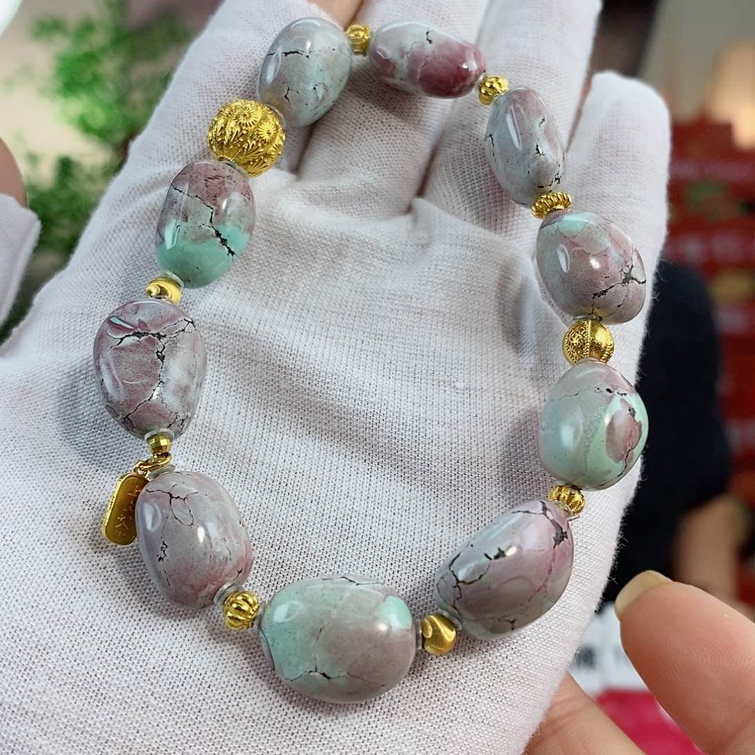 绿松石珠宝奇石18K金镶嵌