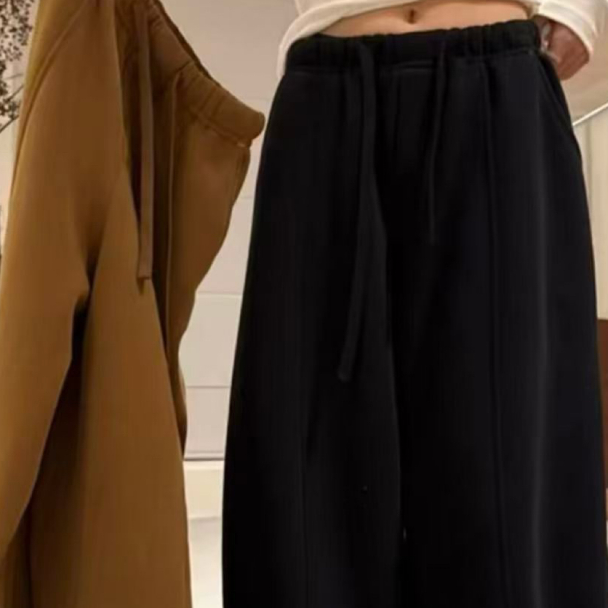 冬季撞色腰加绒宽松运动裤8539