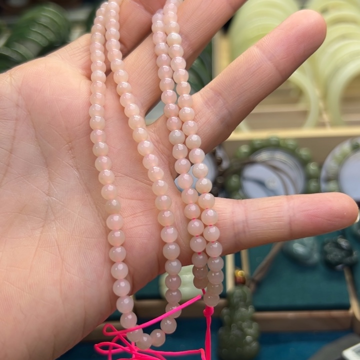 和田玉颈饰未镶嵌藕粉108卡5