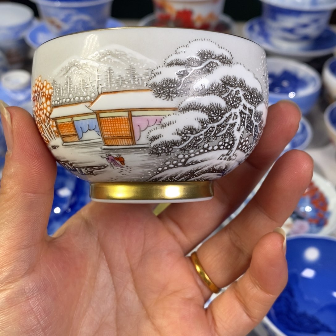 粉彩雪景主人杯杯