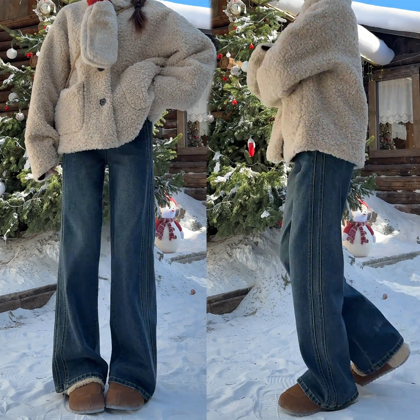 窄版直筒牛仔裤女大码胖mm秋冬新款遮肉高腰显瘦秋冬新款阔腿裤子