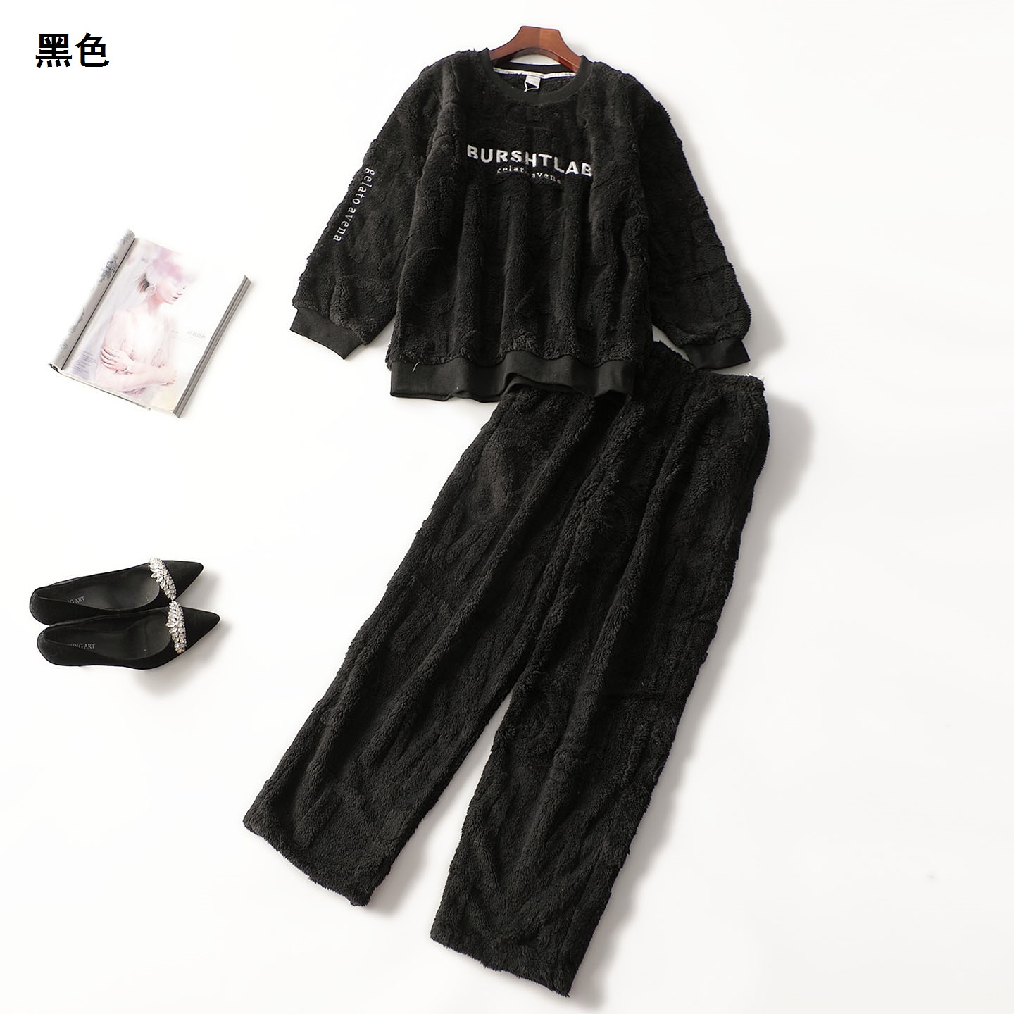 247556冬长款长袖套头上衣裤子套装加绒