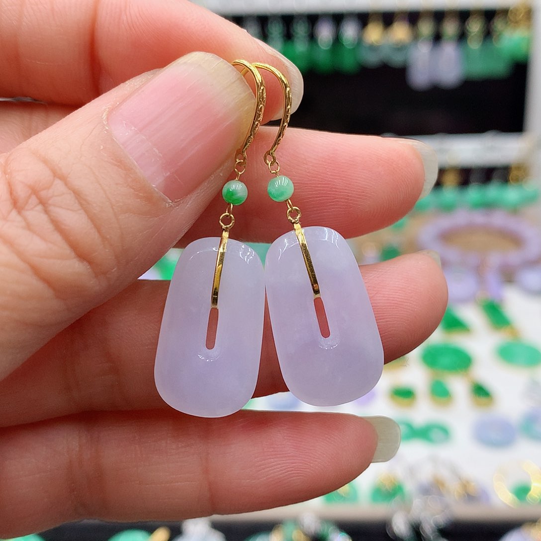 翡翠耳饰18K金镶嵌的