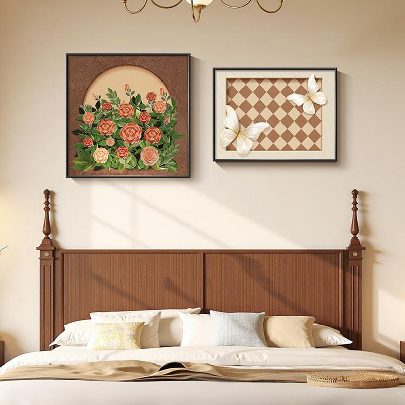 美拉德高级感卧室装饰画中古风玫瑰花客厅挂画斗柜玄关柜墙上壁画