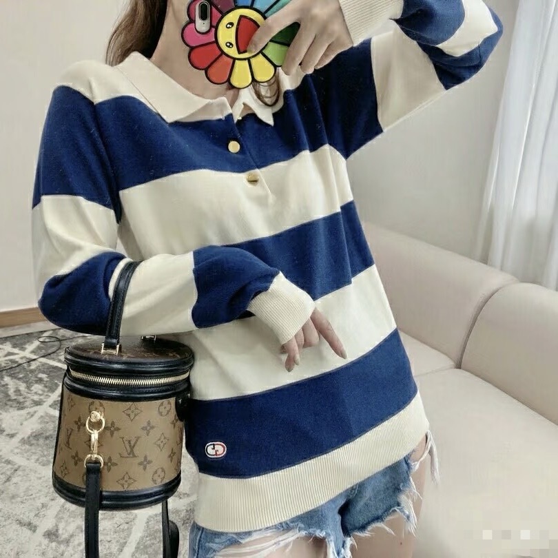 99新 GUCCI/古驰 gucci/古驰蓝白条纹羊毛polo衫/xs码/99新