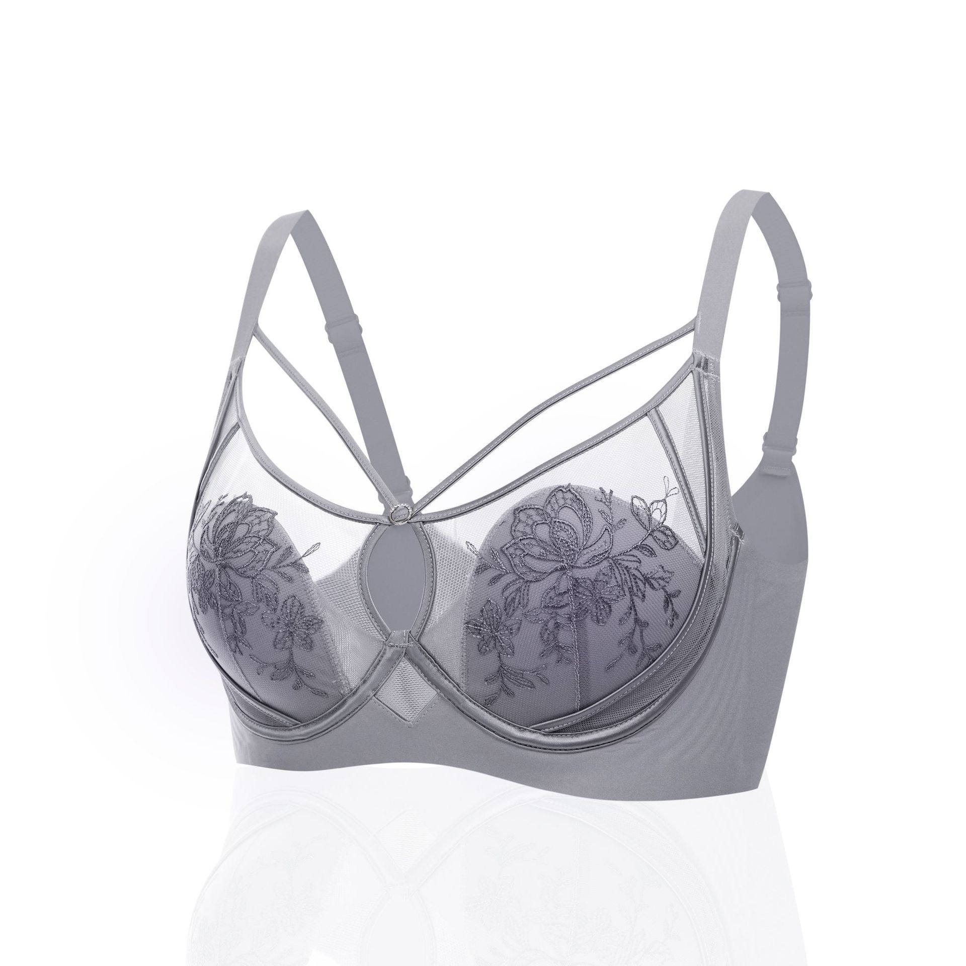 大码内衣女全罩杯调整型聚拢文胸大胸显小软钢圈水晶杯胸罩