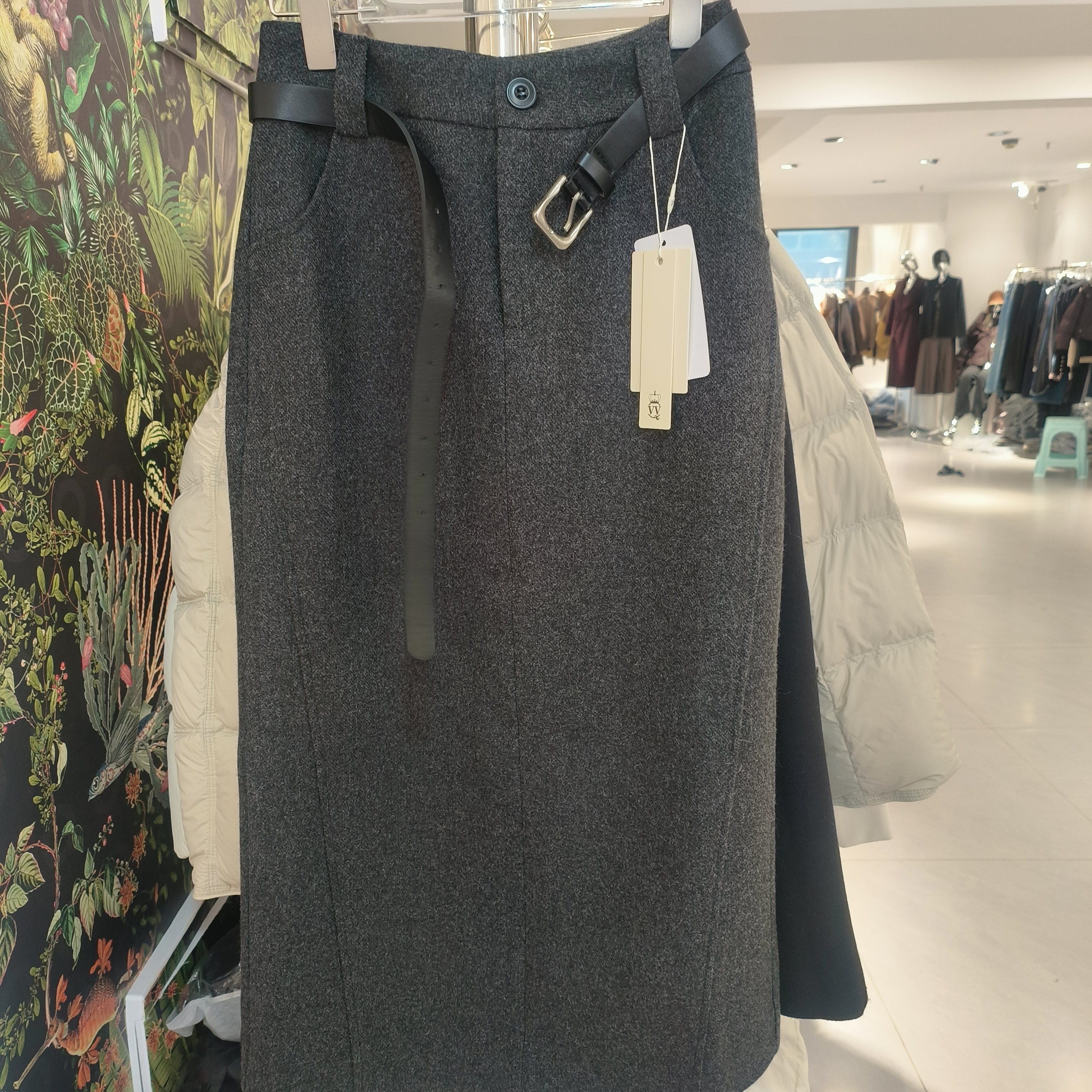 秋冬高腰显瘦百搭毛呢A字中长款半身裙