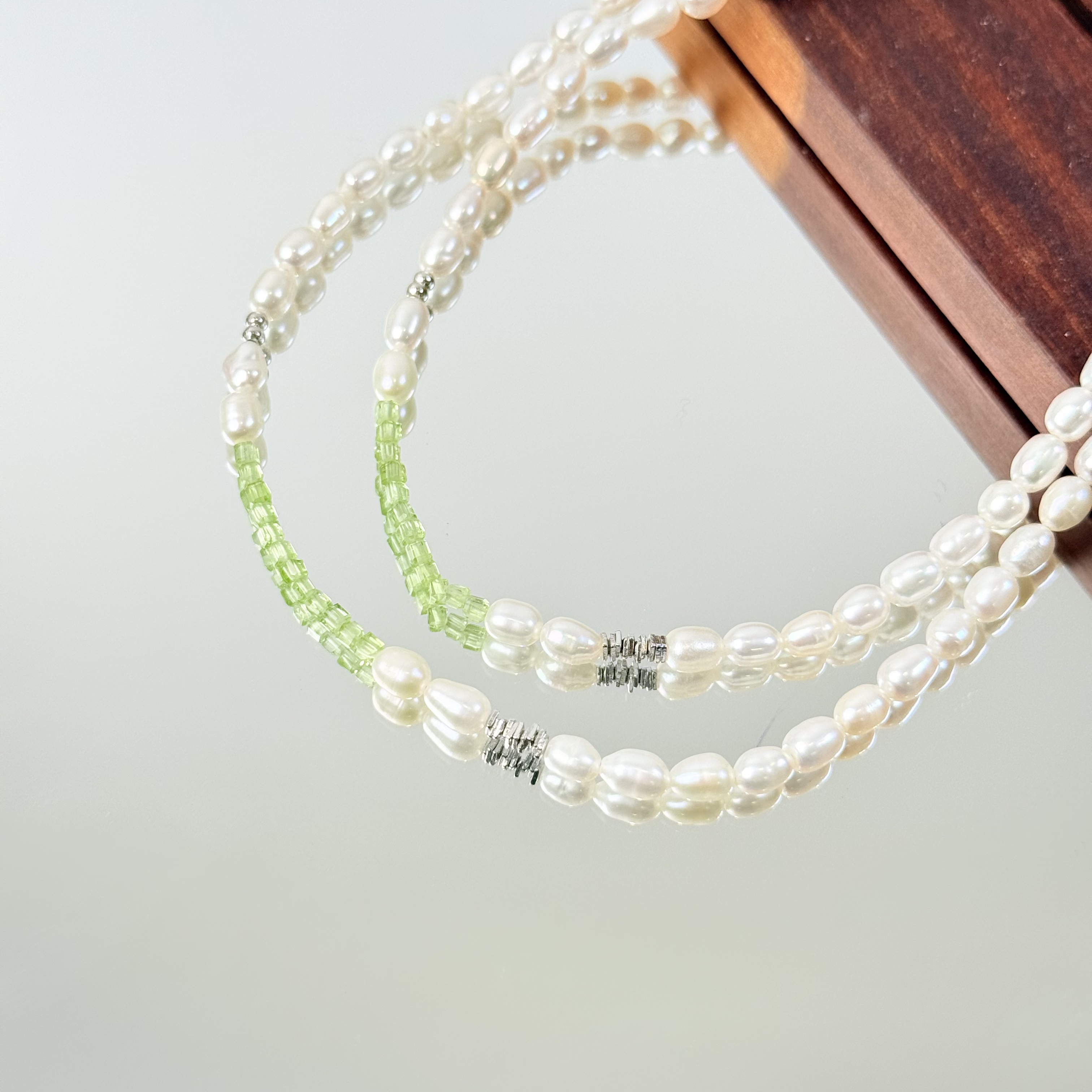 【1465 翠抉珠帘】异形珍珠橄榄石4mm项链面小仙多样性发其一