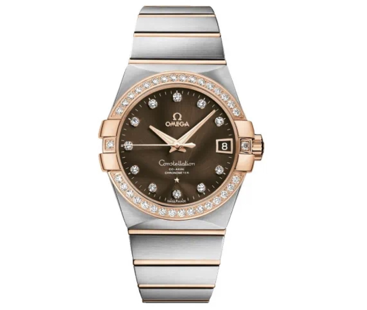 99新 Omega/欧米茄 欧米茄星座38mm咖色盘面内外钻石