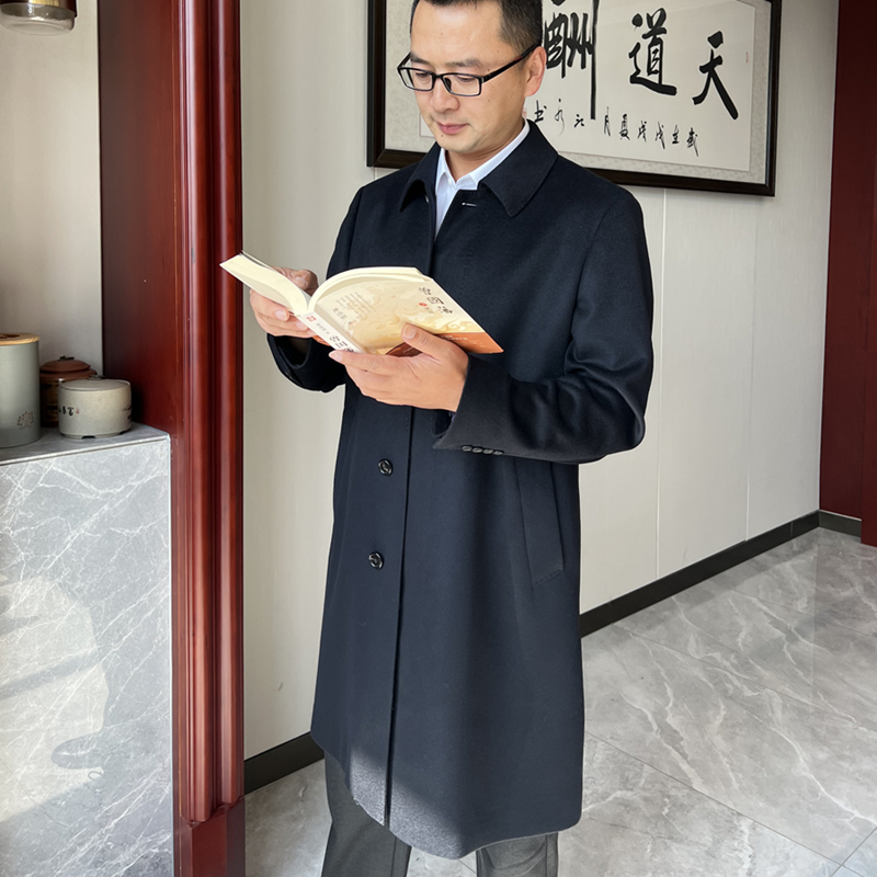 100%过膝长款山羊绒商务男装行政大衣