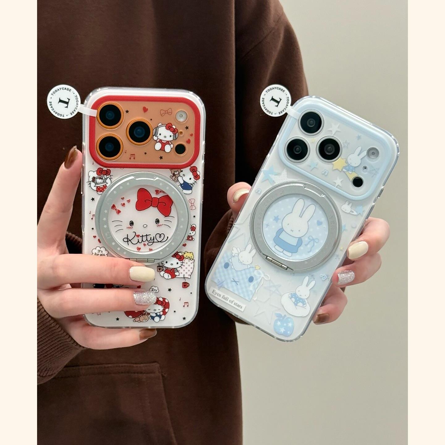 可爱kitty猫米菲兔折叠旋转支架适用苹果手机壳iphone17/16/15女 