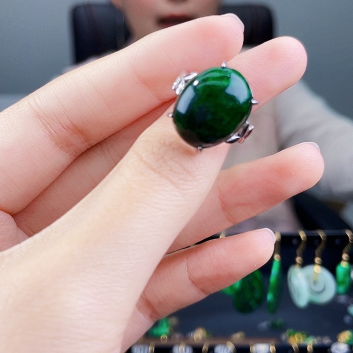 翡翠戒指银S925镶嵌饰品