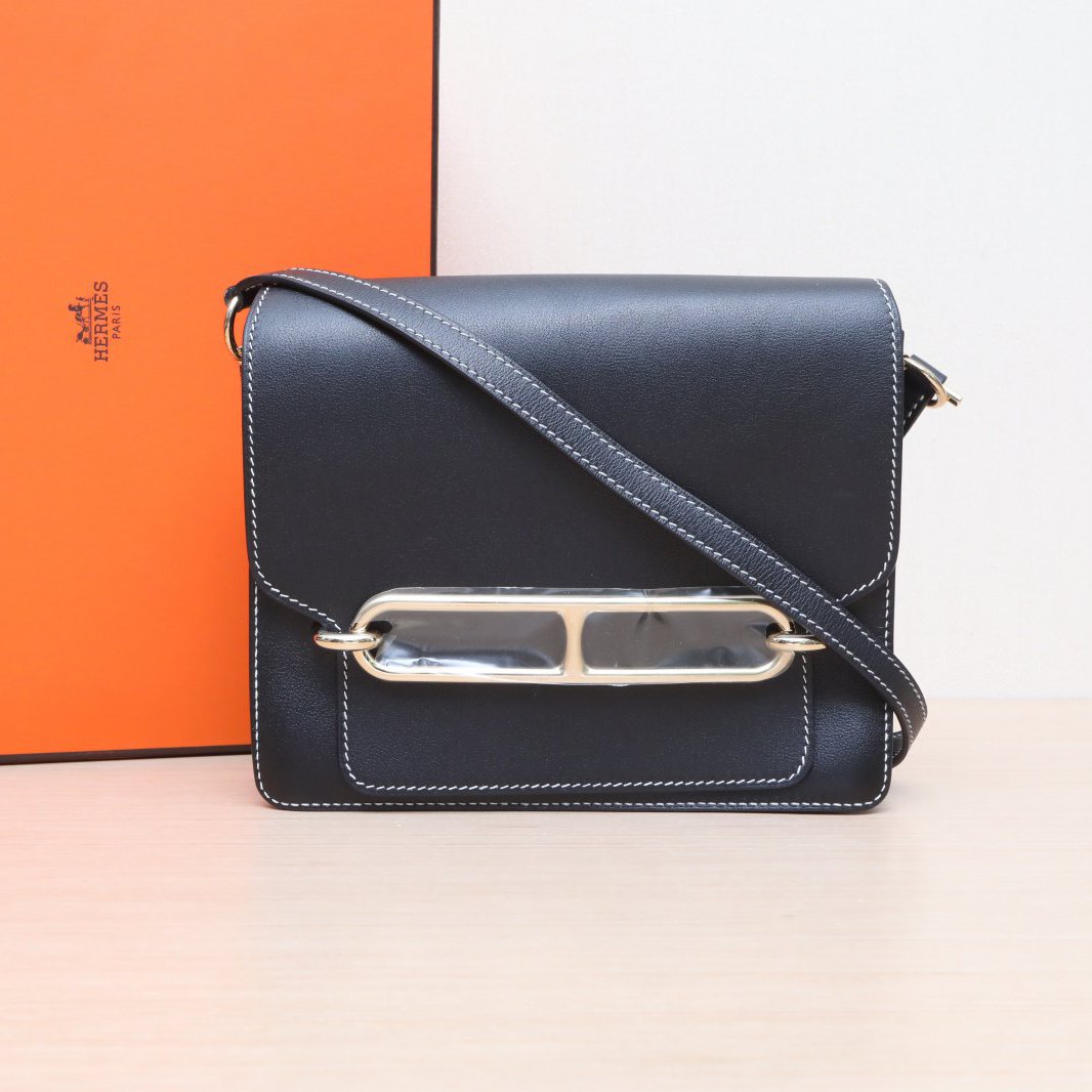 99新 Hermes/爱马仕 小花柳 猪鼻子 23 89黑色 EVERGRAIN皮C刻包