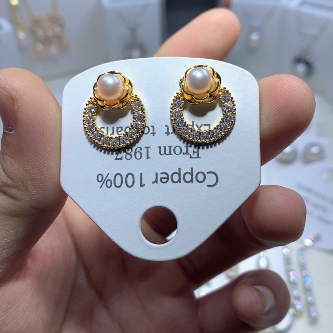 耳饰银S925镶嵌淡水珍珠