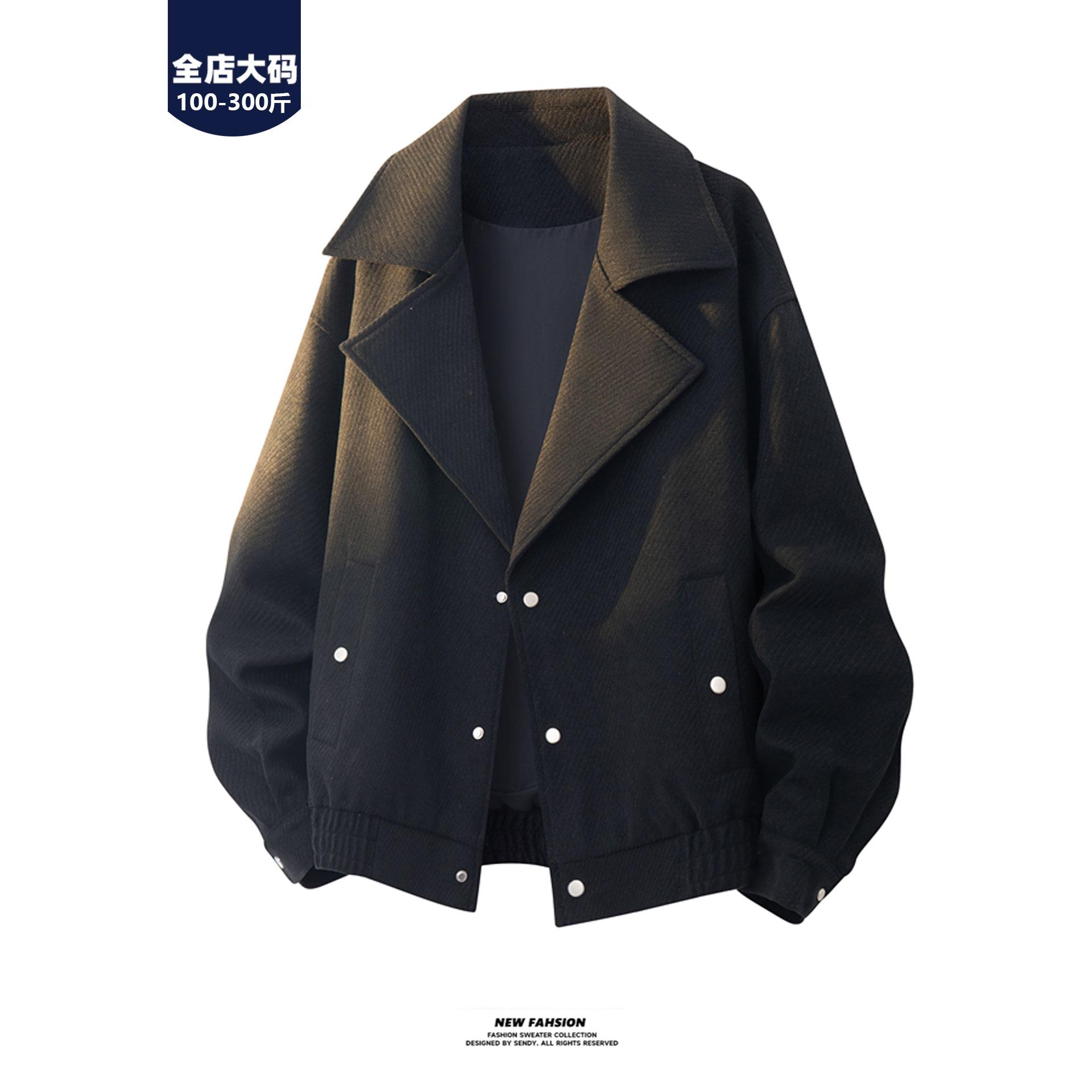 大码西装外套男春秋季胖子休闲加肥加大码宽松设计感短款风衣夹克