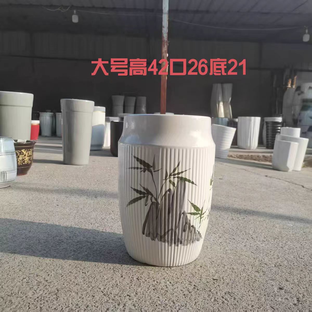 特大号椭圆落地手绘条纹陶瓷花盆透气大口径适合庭院绿植幸福树