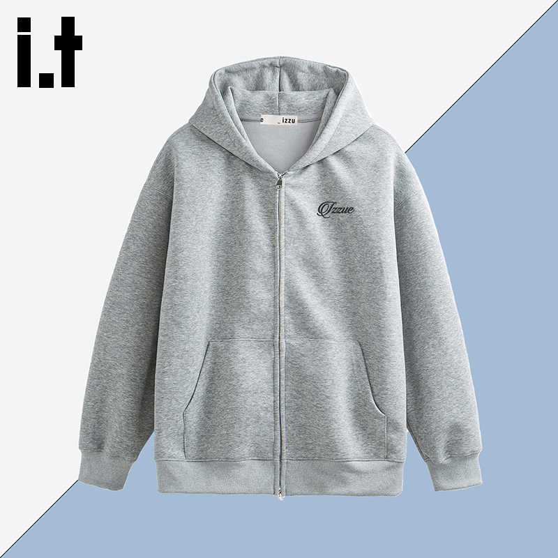 香港it.izzue爆款连帽拉链卫衣男秋季百搭重磅厚款保暖宽松外套衫