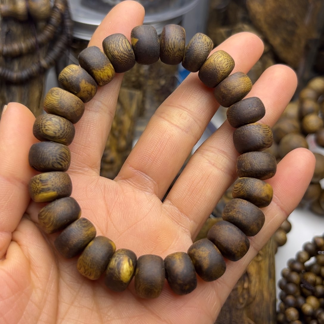 沉香手串妞*豆奇楠沉香算盘珠12mm