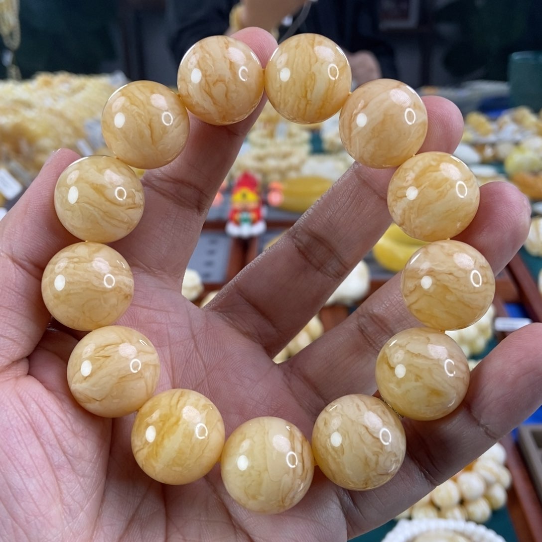 琥珀珠宝奇石未镶嵌20虎皮纹同料串59.05