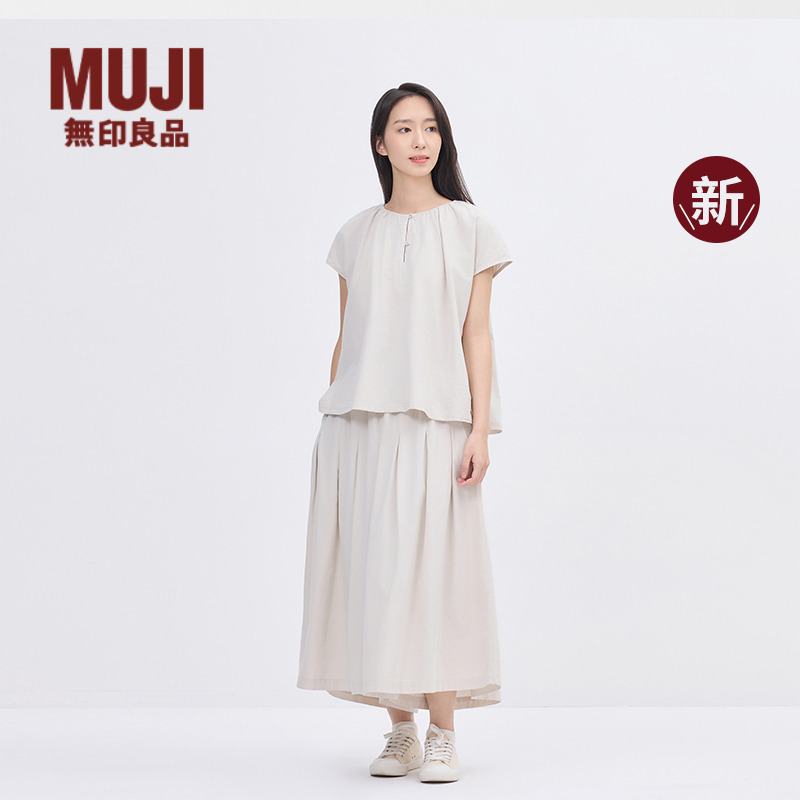 无印良品 MUJI IDEE 女式平纹法国袖罩衫短袖t恤上衣25年夏季新品