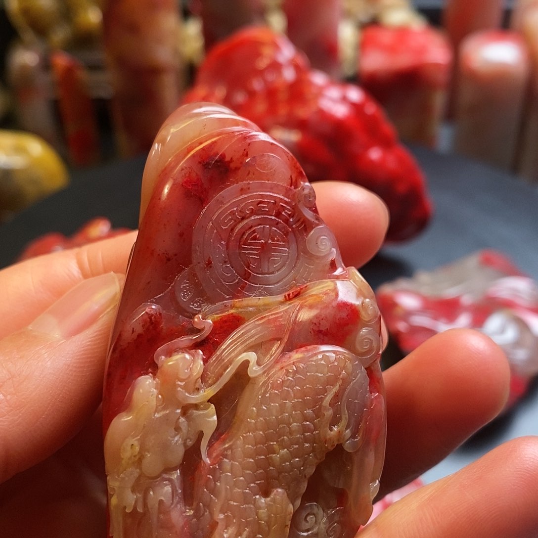 巴林鸡血石润***！手玩件