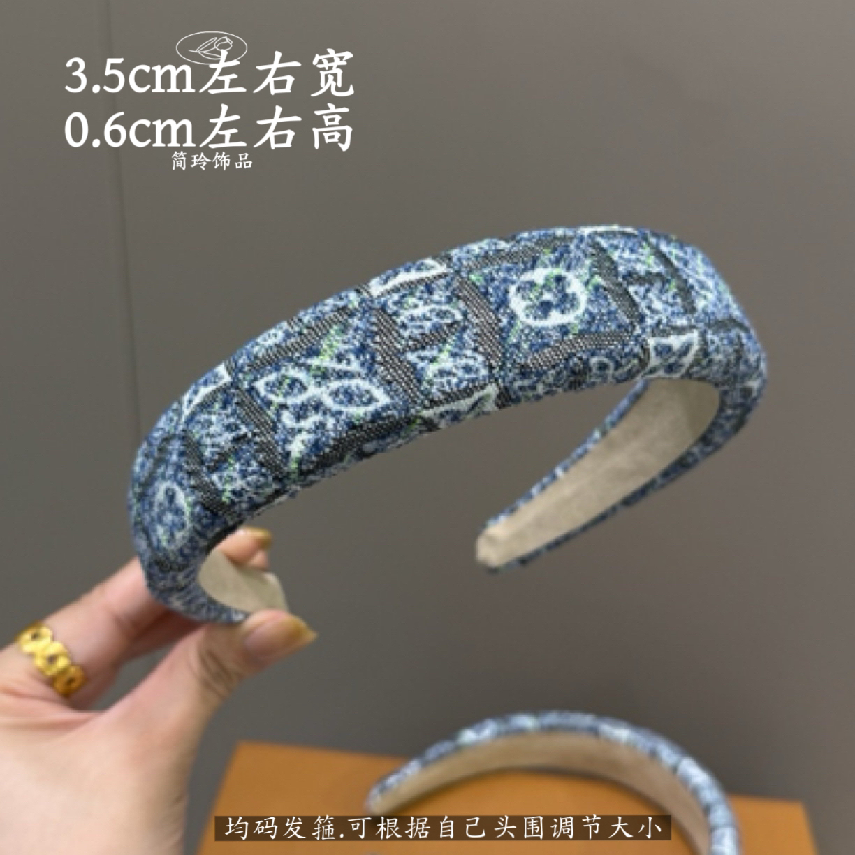 老花牛仔色时尚OL日韩女发箍轻奢手工欧若假日风