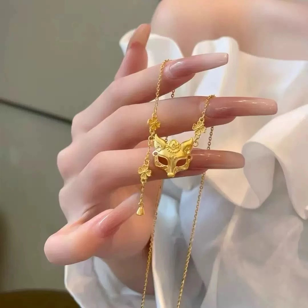 坠链均足银 足银项链【小号狐狸面具项链9068】