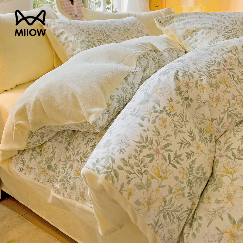 纯棉全棉床上四件套秋冬2025新款双面牛奶绒珊瑚绒床单被套三件套