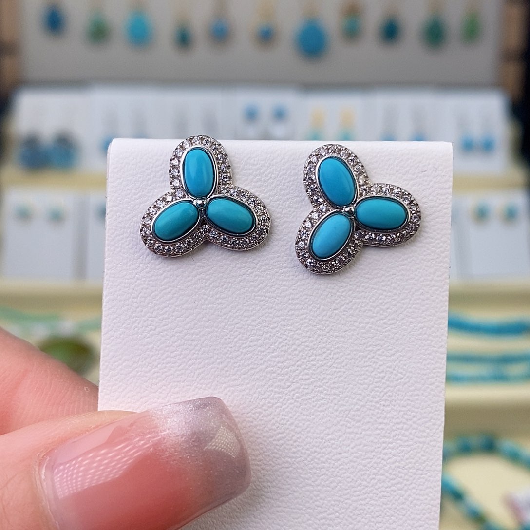 银S925镶嵌绿松石耳饰