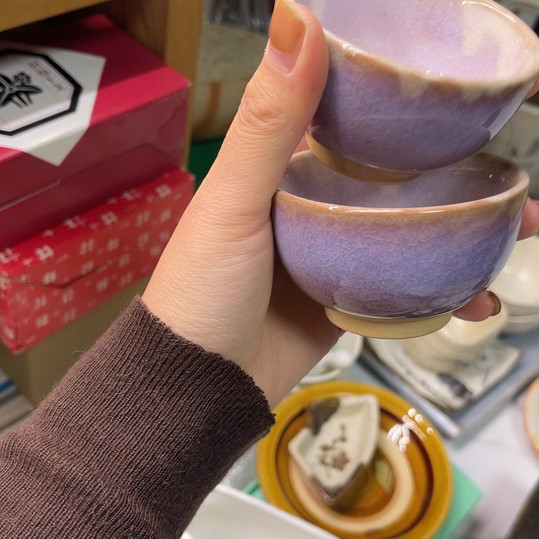 心***愿瓷片紫萩杯子一对啊