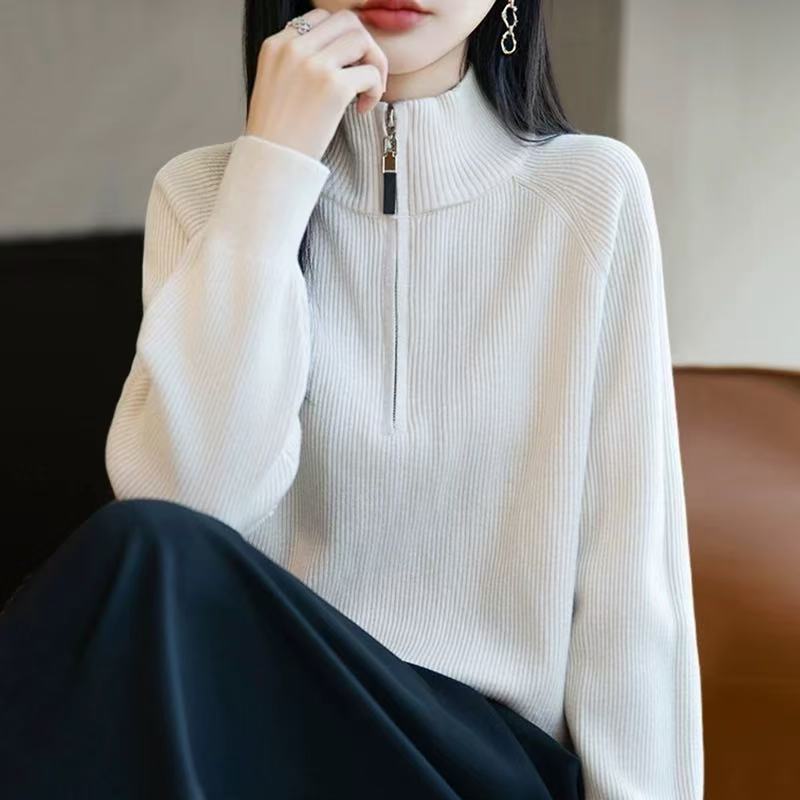 KJ6602韩系半拉链套头针织立领打底上衣
