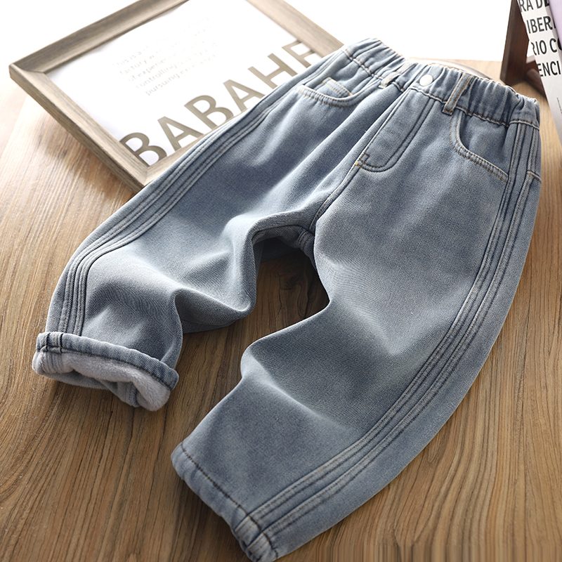 男童加绒牛仔裤2025秋冬新款儿童装加厚保暖裤子宽松休闲舒适卫裤