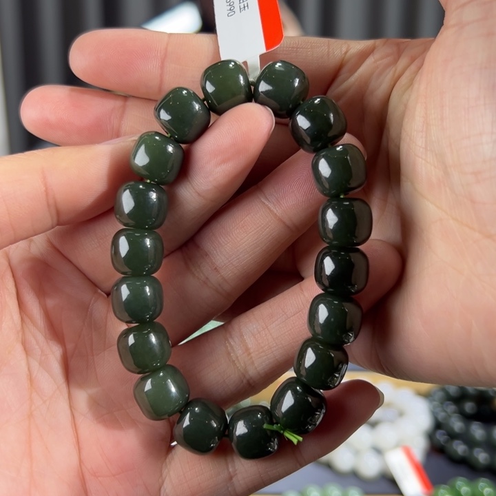 和田玉手串未镶嵌新疆若羌青黄口卡12老型珠