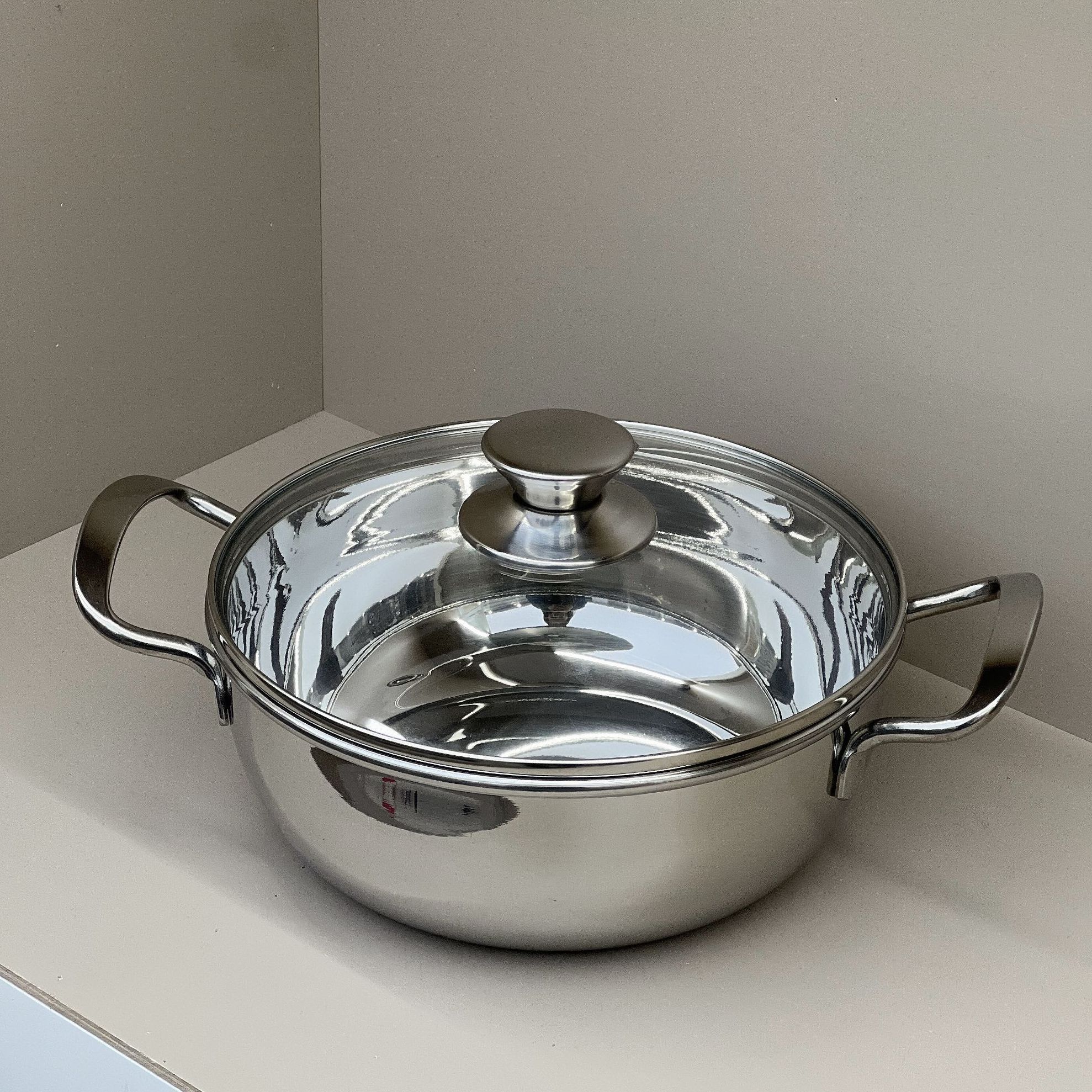 【20cm】304不锈钢家用火锅双耳加厚清汤锅干锅煮面锅燃气电磁炉