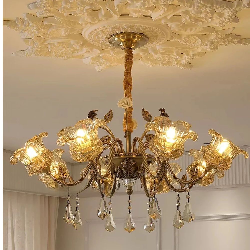 【法语铜栖】法式浪漫客厅吊灯 高端美式全铜餐厅卧室水晶中山灯具