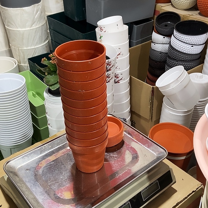 塑料仿陶口9.5高9陶红带拖10套