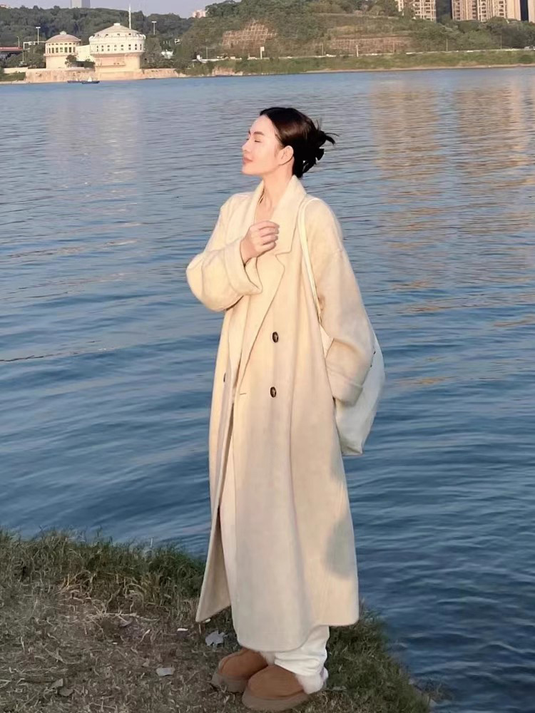 显瘦毛呢大衣韩版女2025秋冬季加厚高个子超长版大码羽绒呢子外套