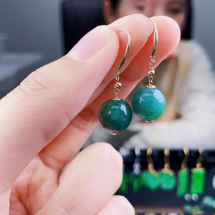 翡翠18K金镶嵌耳饰饰品