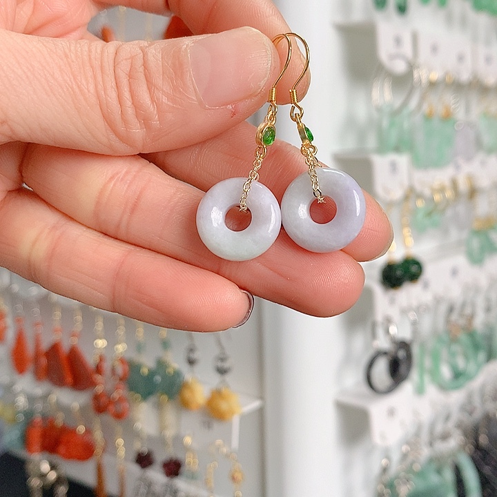 翡翠耳饰银S925镶嵌翡翠