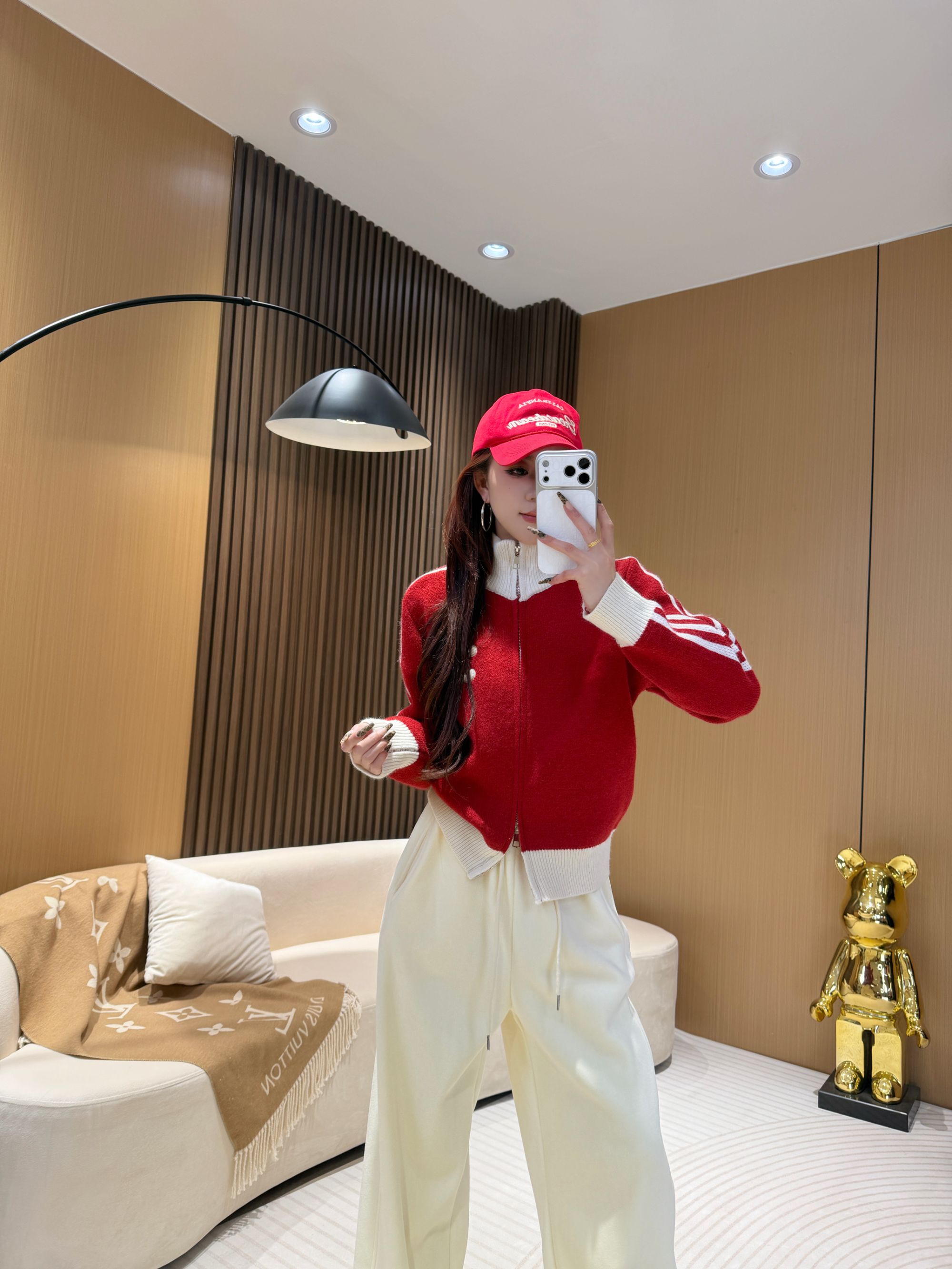 DA10100 撞色条纹刺绣针织外套 冬韩版简约通勤百搭宽松时尚毛衣