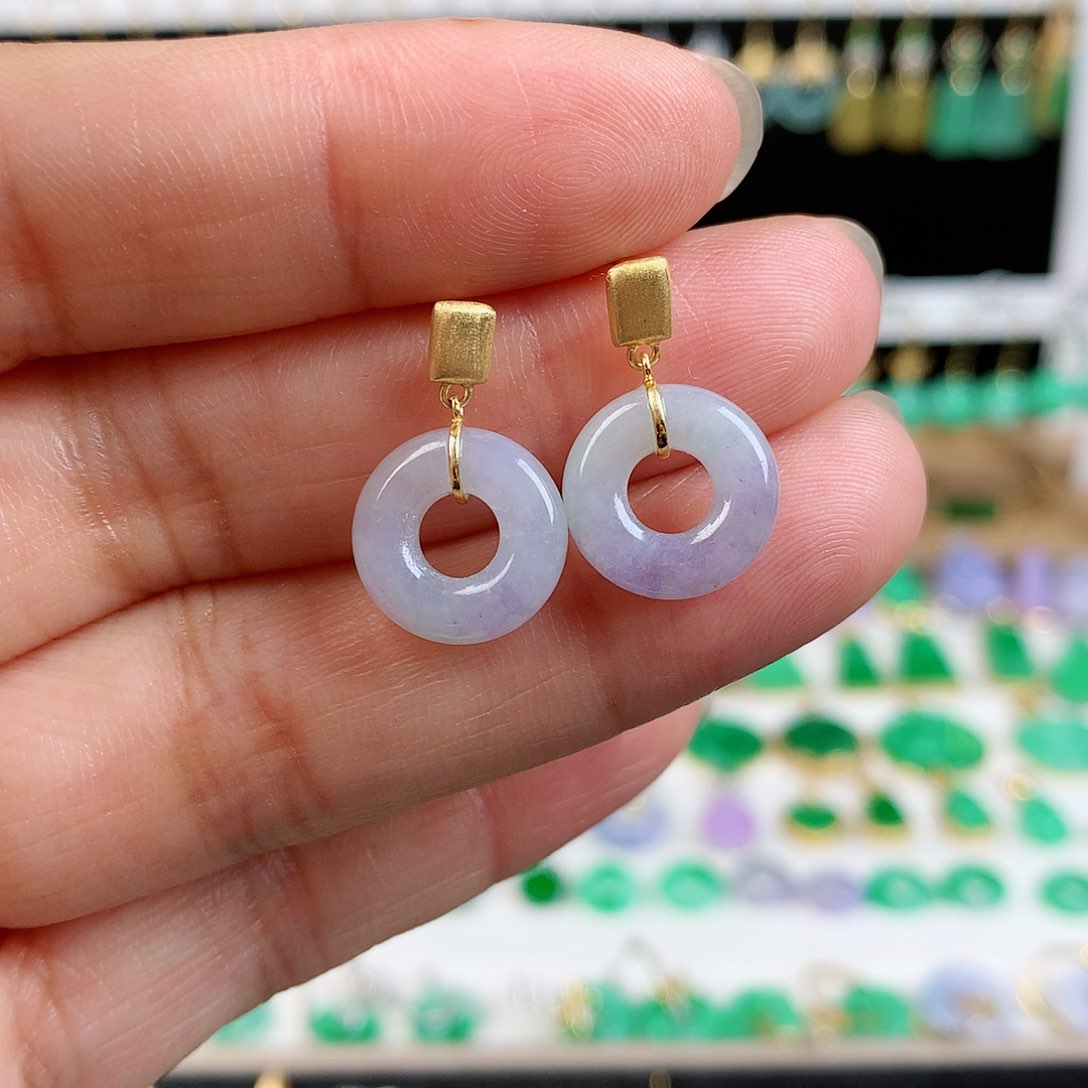 翡翠耳饰18K金镶嵌的