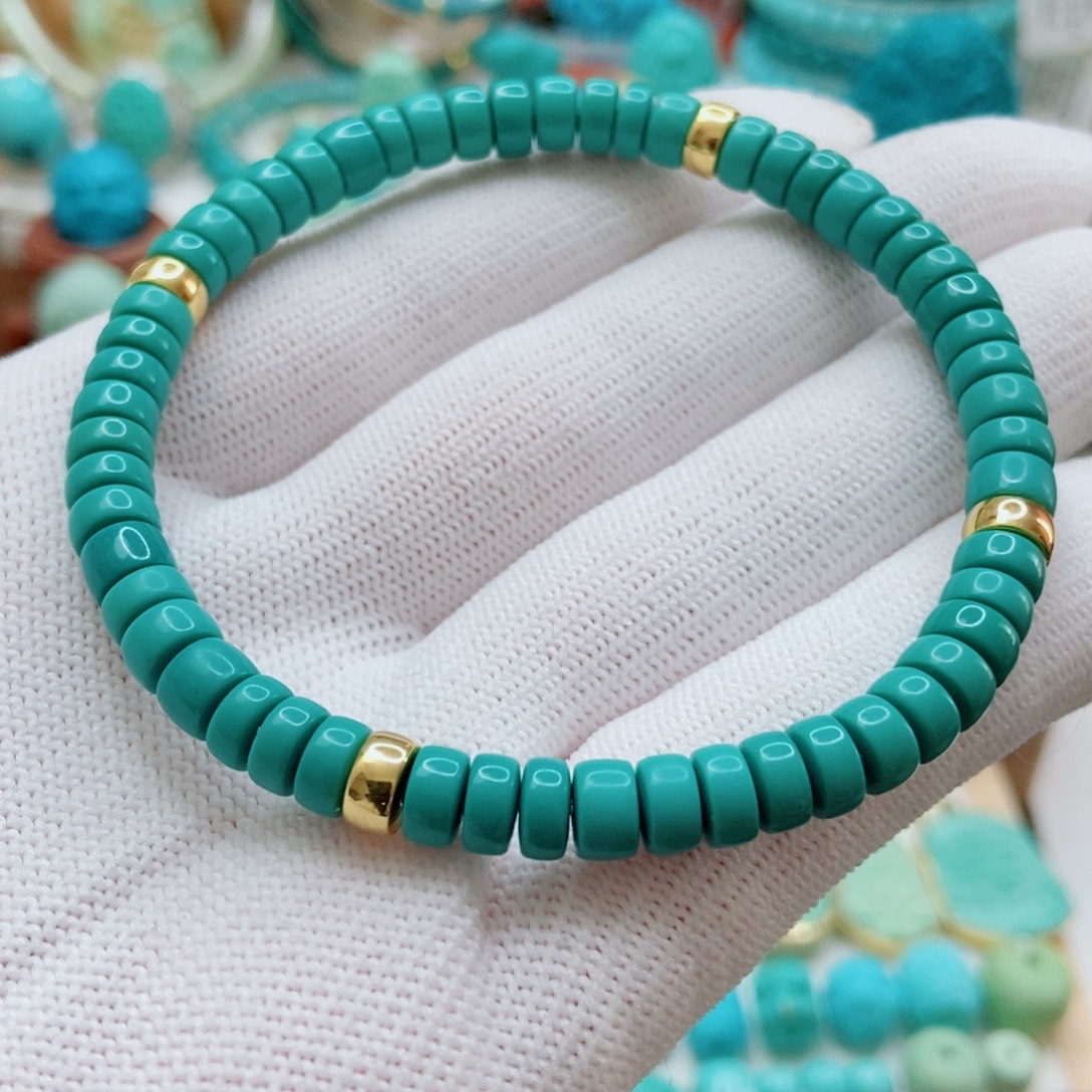绿松石18K金镶嵌直切手串6m