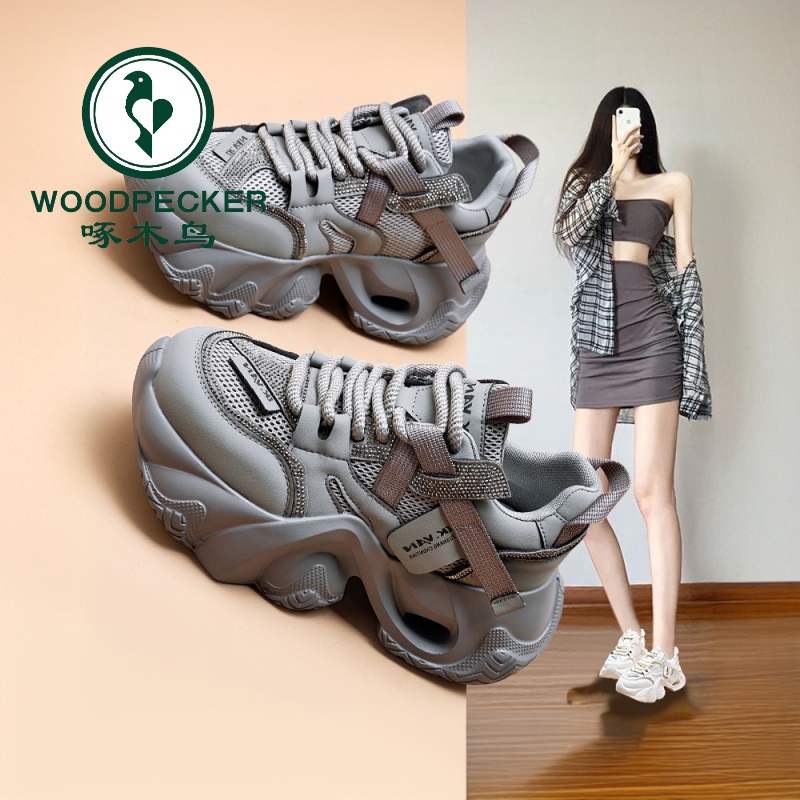 啄木鸟2025秋季新款老爹鞋复古透气防滑松糕鞋网面欧若动感风女鞋