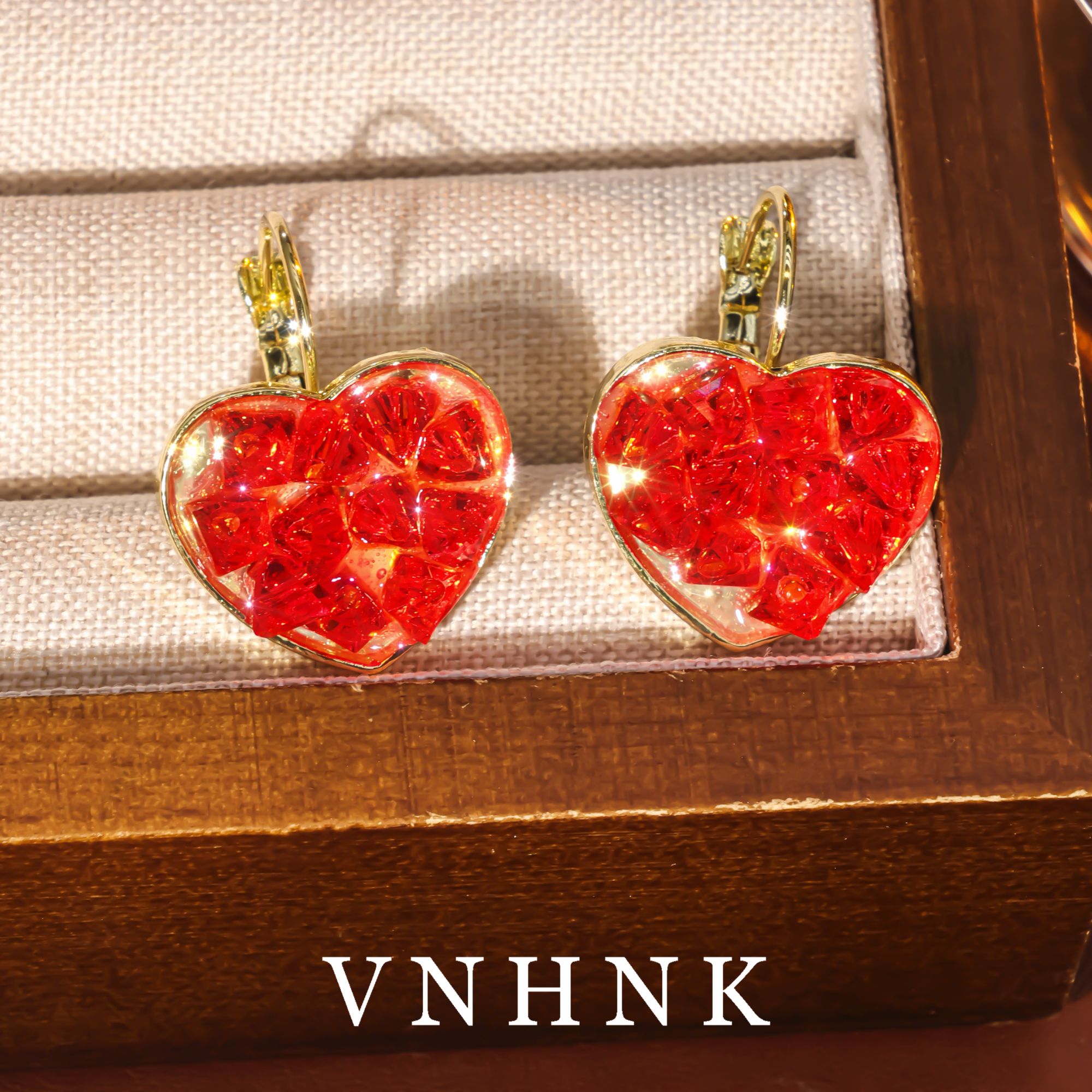 铜合金合成锆石耳饰 美可儿  F105  红色小众百搭耳环